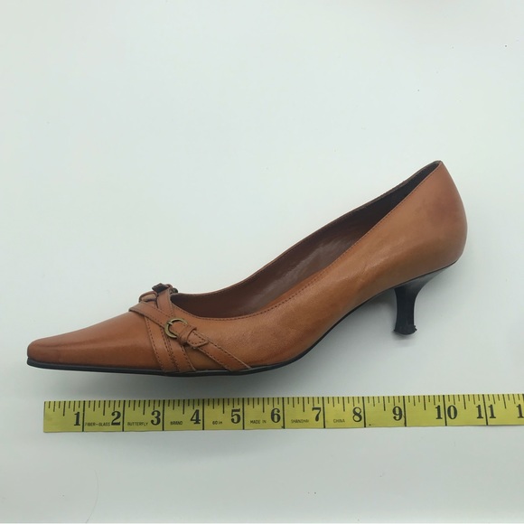 Dolci Pointed Brown Toe Leather Buckle Strap Stiletto Pump Kitten Heel Shoe Sz 4 - Picture 11 of 14